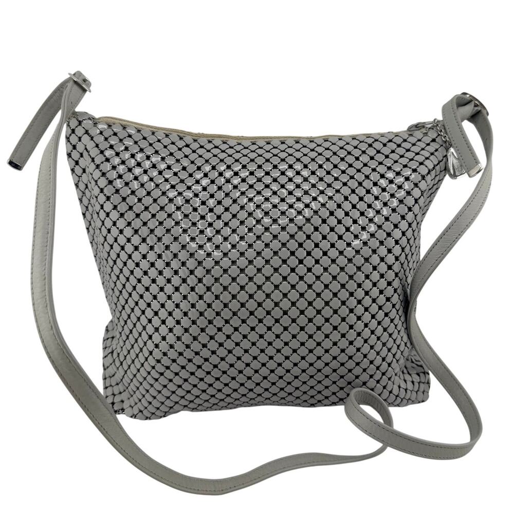 Whiting and Davis Gray Enamel Chainmail Scale Metal Mesh Shoulder Bag Vintage